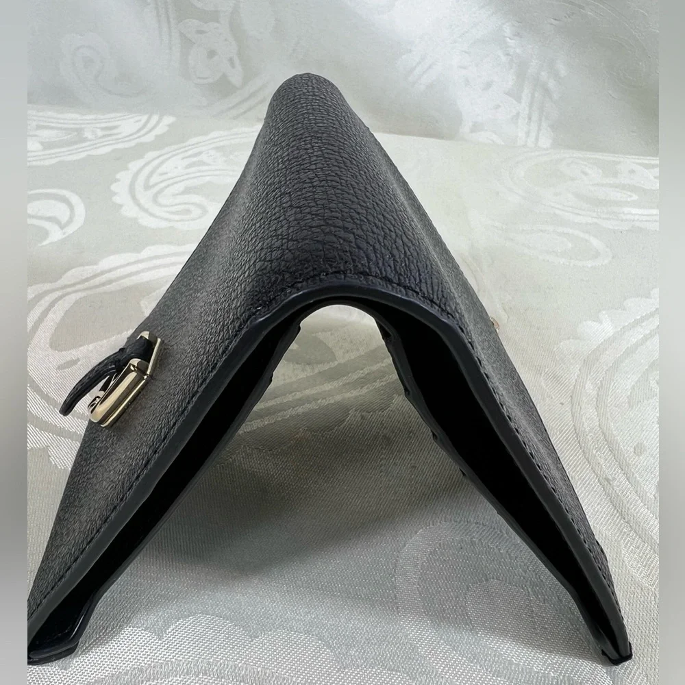 1017: Furla Black Pebbled Leather Compact Bifold Wallet